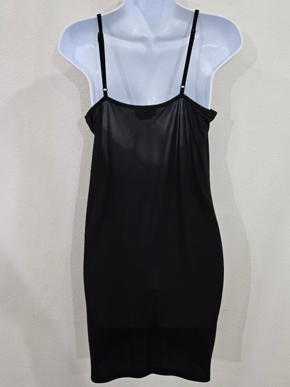 Bebe ✦ Adjustable Strap Mini Dress ✦ Black Chic Fitted Slip Silhouette Size M - Picture 4 of 9